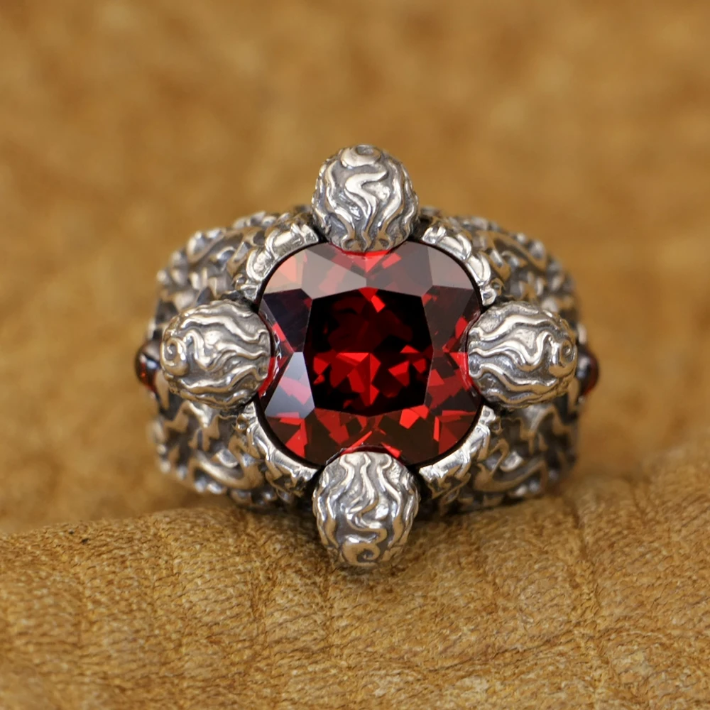 925 Sterling Silver Huge CZ Fire Skulls Ring Punk Jewelry TA512 US Size 7~15 BZ