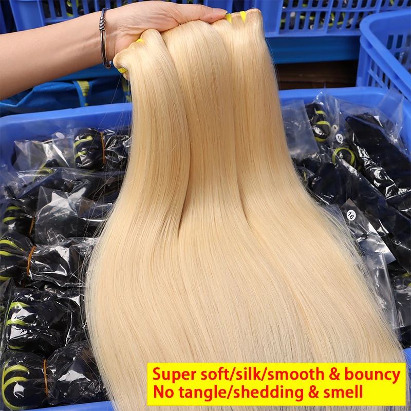 16A Raw #613 Blonde Bone Straight 100% Human Hair Bundles Unprocessed Virgin Hair Colored Weave Double Weft Extensions 10-30inch