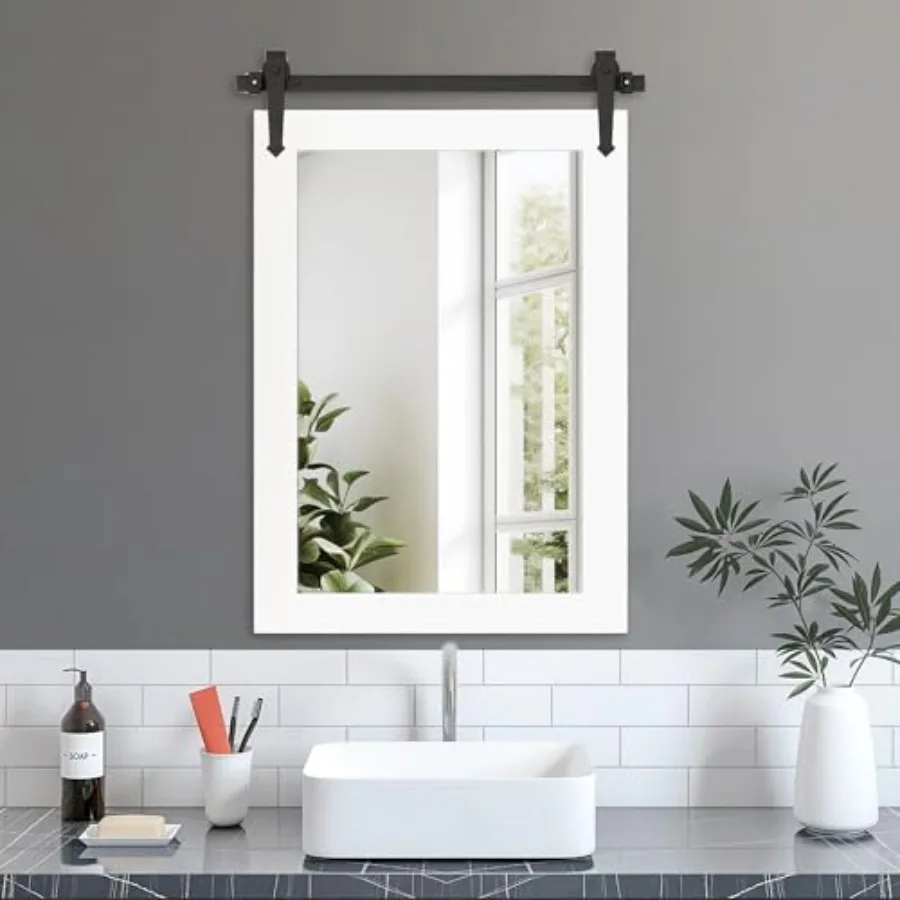 

Farmhouse Bathroom Mirror for Over Sink 22"x32" Wood Frame Rustic Barn Door Bathroom Vanity Mirror, Wall Mirror for Bathroom, L