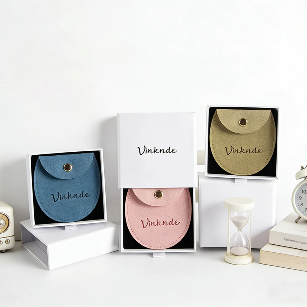 

100Pcs/Lot White Paper Slide Box Custom Logo Necklace Earring Ring Jewelry Packaging Box Microfiber Suede Dust Snap Pouch Bag