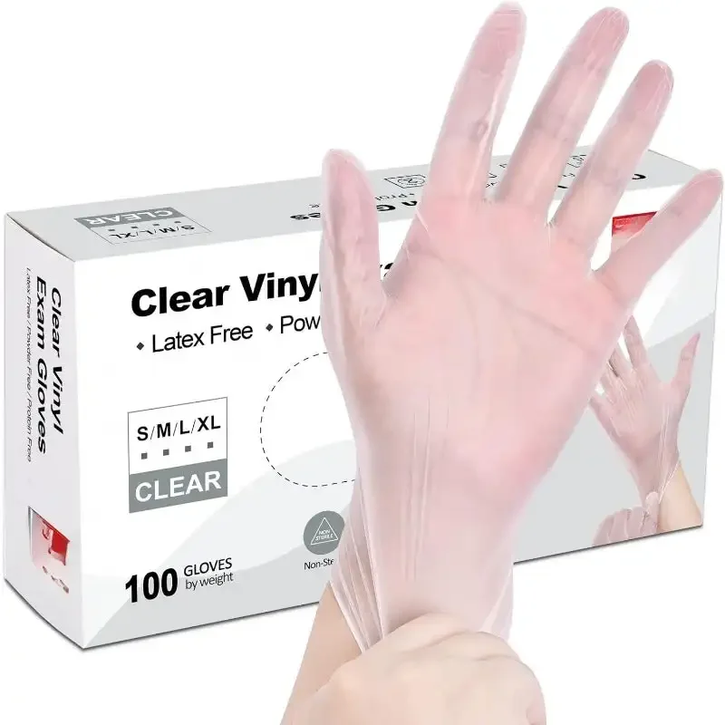 Clear Vinyl Exam Gloves, Latex-Free, Disposable， Cleaning Gloves, Powder-Free, 4 mil