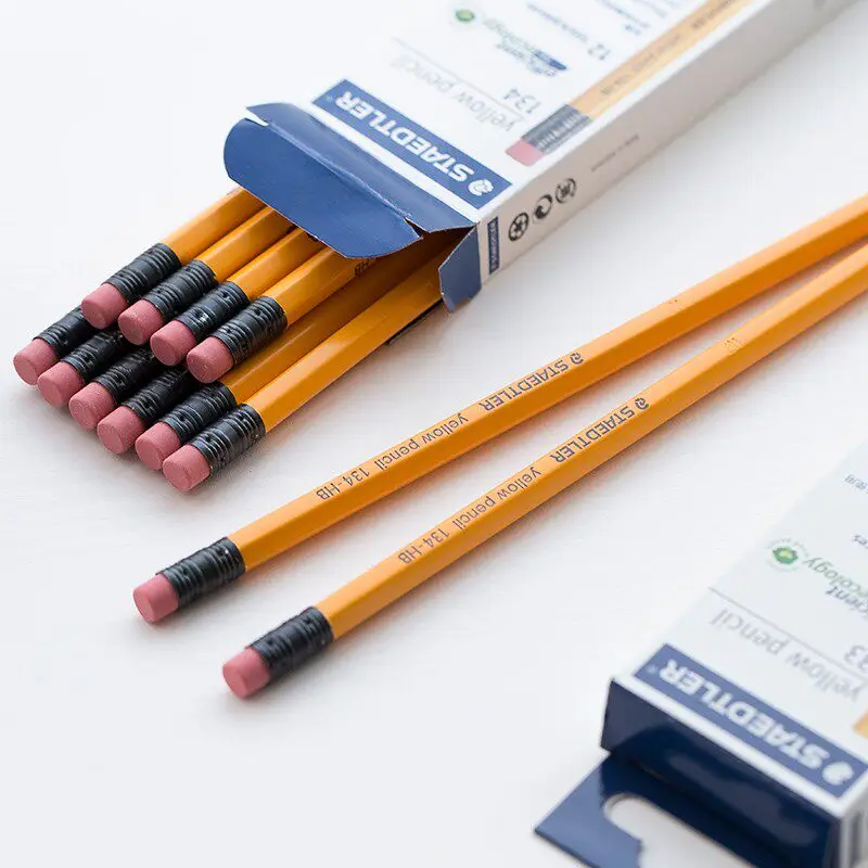 12 Uds. Lápiz STAEDTLER HB 2B 133 con varilla amarilla/134 con borrador, papelería, suministros de oficina, lápiz para dibujo, suministros de arte para estudiantes