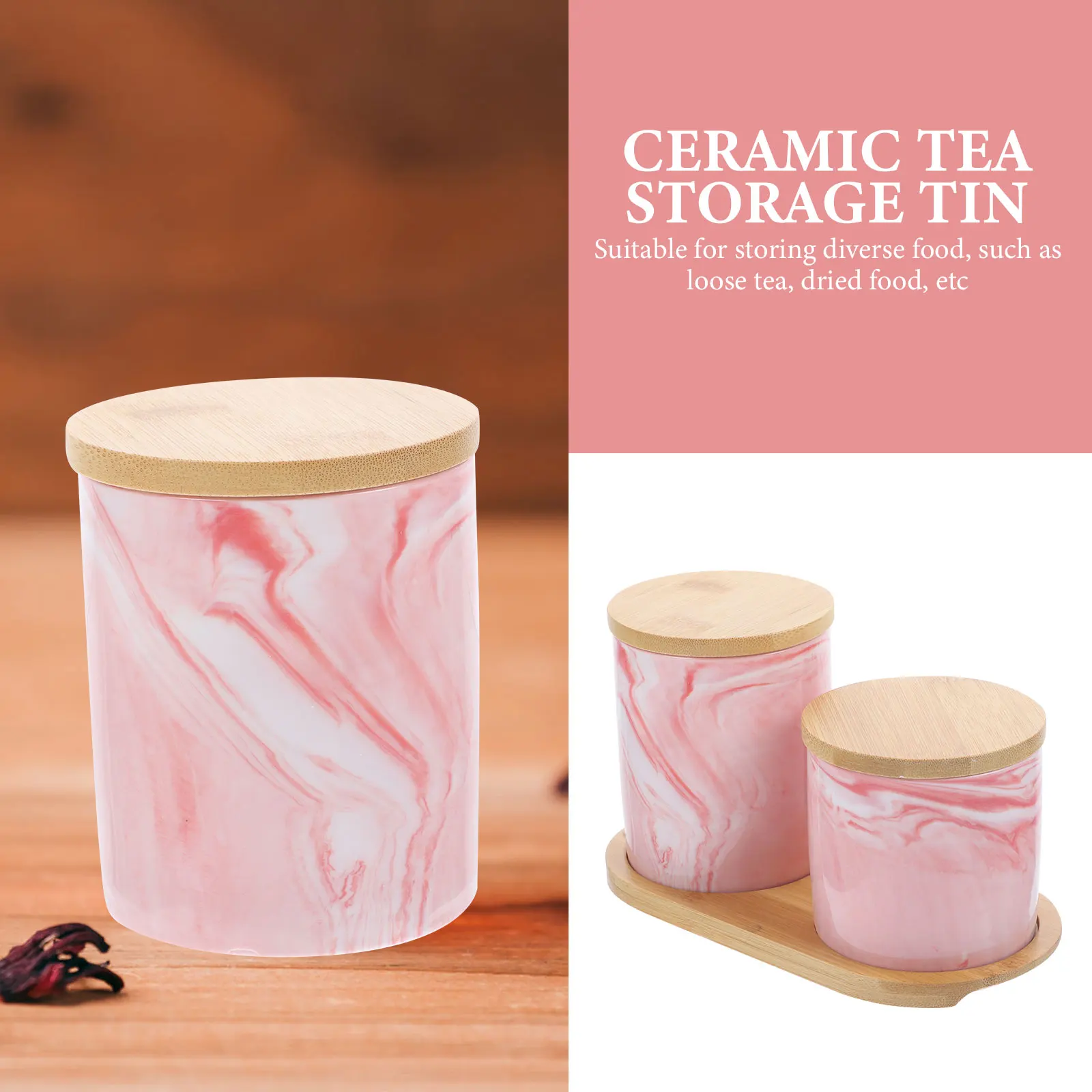 

1 Set Of Marble Design Ceramic Airtight Tea Jar Kitchen Storage Holder Dry Food Container For Loose Tea Dried Fruits