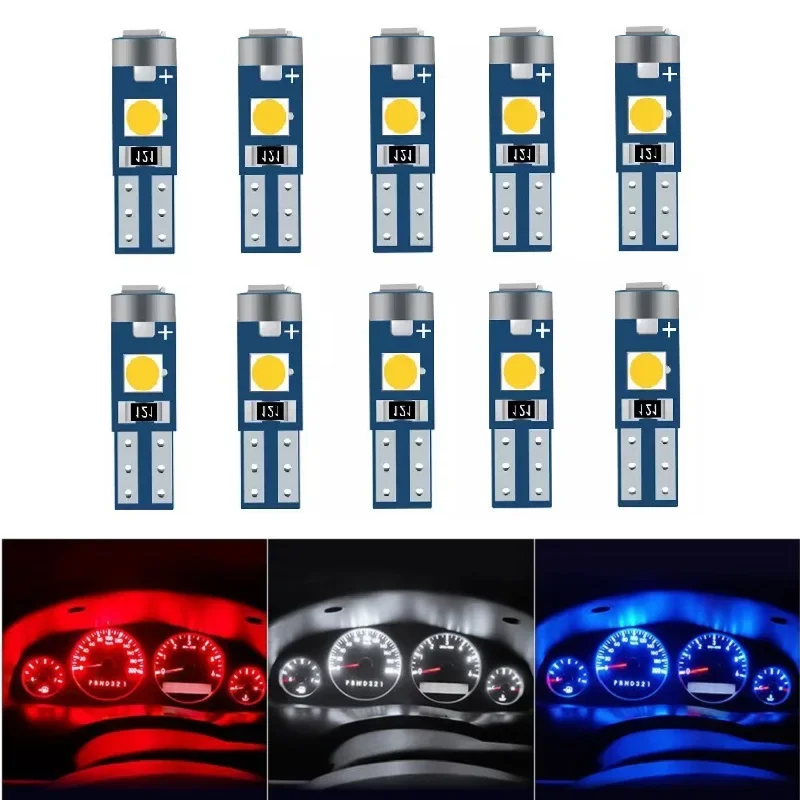 5/10Pcs T5 Led Bulb W3W W1.2W 3030 Led Canbus Car Interior Lights Dashboard Warming Indicator Wedge Auto Instrument Lamp 12V Red