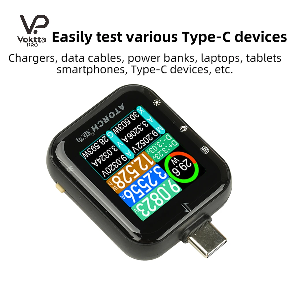 T3 Schwerkraftsensor USB-Leistungstester Digitales Spannungs-Strom-Kapazitätsmessgerät Touch-Steuerung für Typ-C Mobile Ladetest 6A