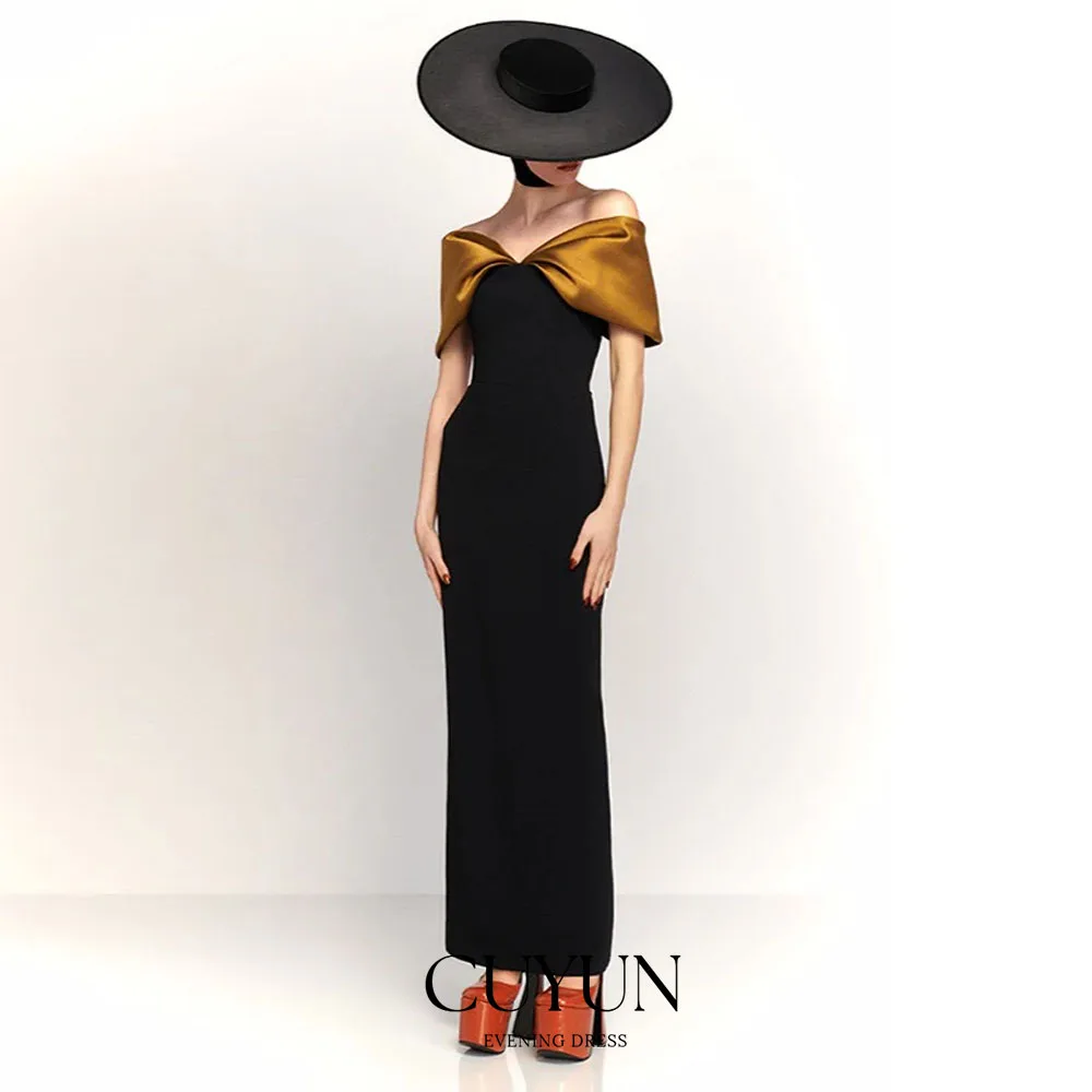 

CUYUN Customized Elegant Wedding Guest Dresses Women 2026 Column Formal Gowns Midi Off the Shoulder Ankle Length Party Dress