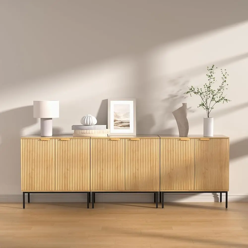 

Fluted Sideboard, Buffet Cabinet With Storage, Wooden With Doors And Shelves, Accent Console Cabinet For Living Dining Room,