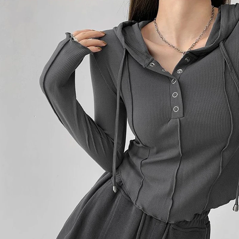 Crop Tops 2023 Fashion T-shirts for Women Hooded Sweatshirt Long Sleeve Tees Y2k Clothes Korean Casual Woman Tshirts Ropa Mujer