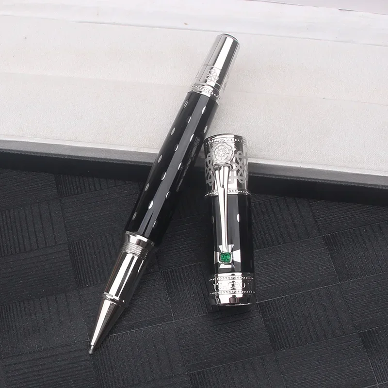 فاخر معدن فضي ذهبي نافورة رولربال قلم حبر جاف كريستال عشوائي مكتب الكتابة القرطاسية