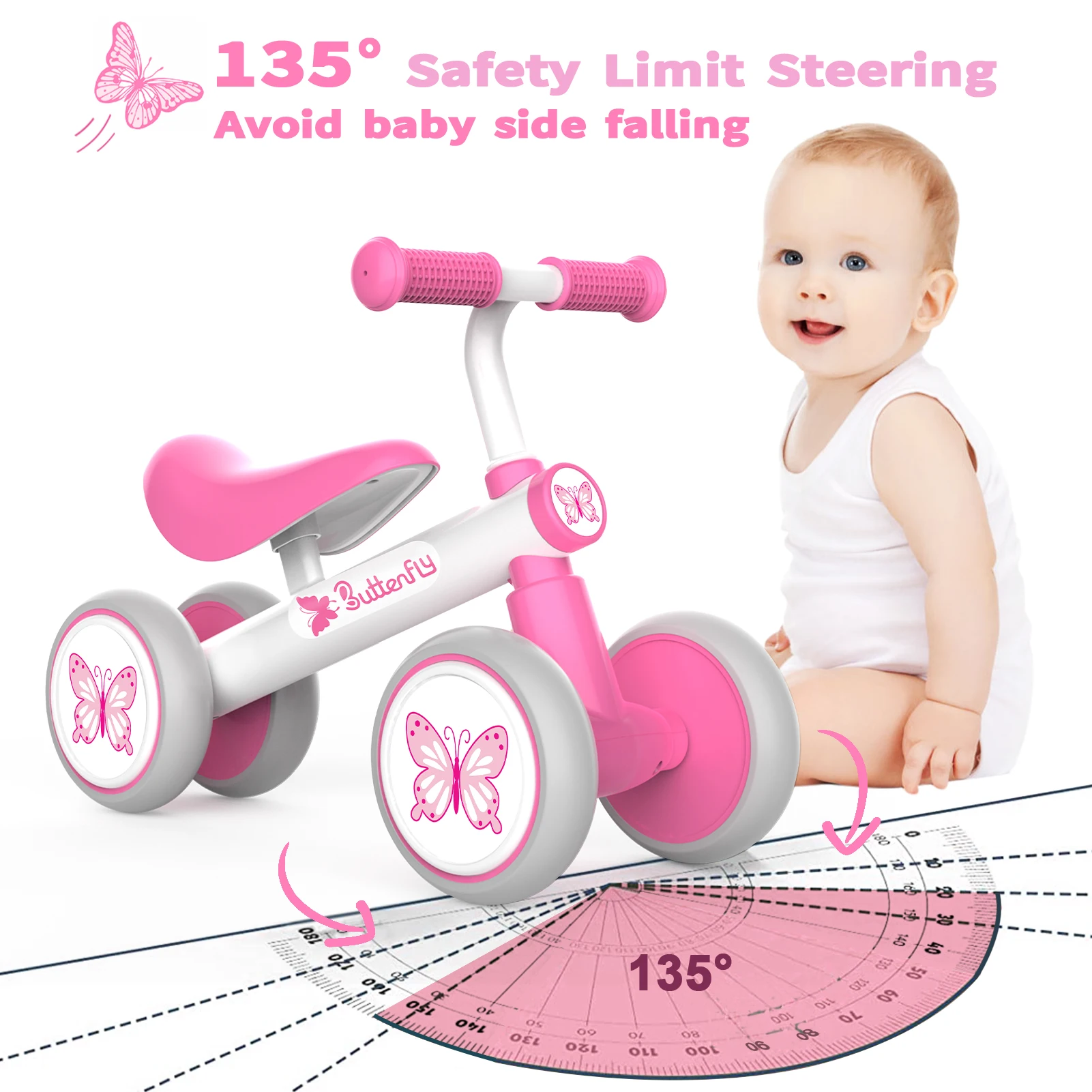 Sepeda Baby Balance 1 tahun, sepeda balita untuk satu tahun hadiah ulang tahun anak perempuan, 1-3 tahun sepeda pertama balita dengan tanpa Pedal & Sil