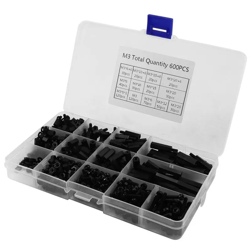 ABGH-Professional Grade 600PCS Nylon Spacers - M3 Male Female Hex Standoff Kit For Motherboards And Circuit Boards