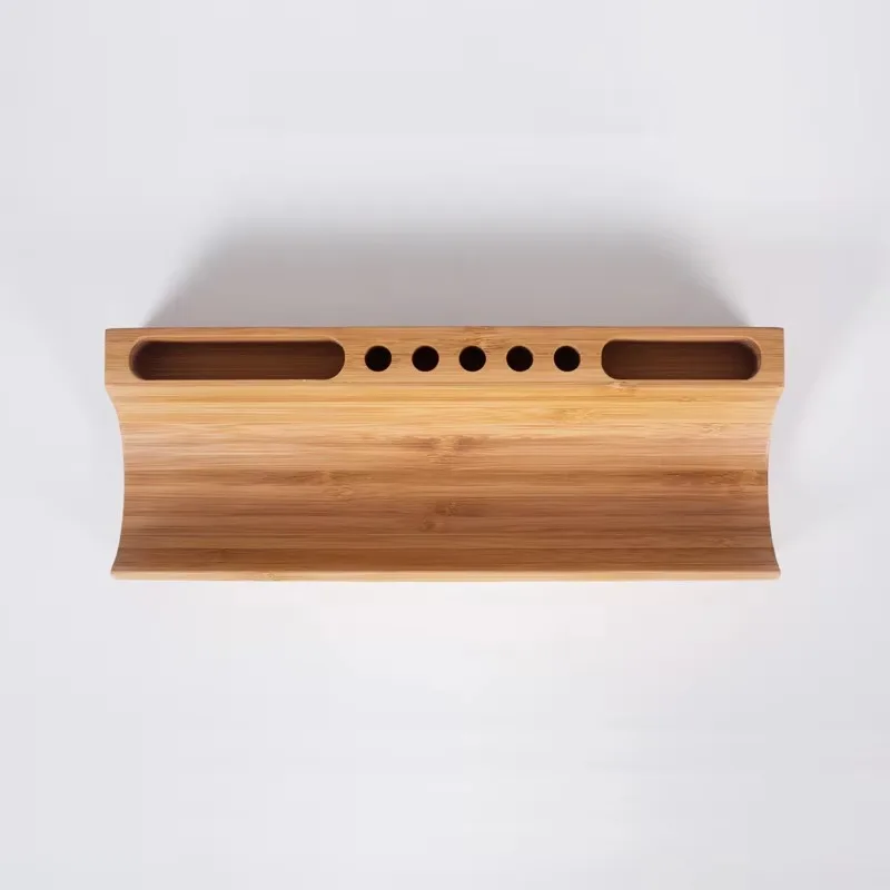 Custom Natural Bamboo Single Layer Vertical Desktop Storage for Office Pens and Pencil Mobile Business Cards