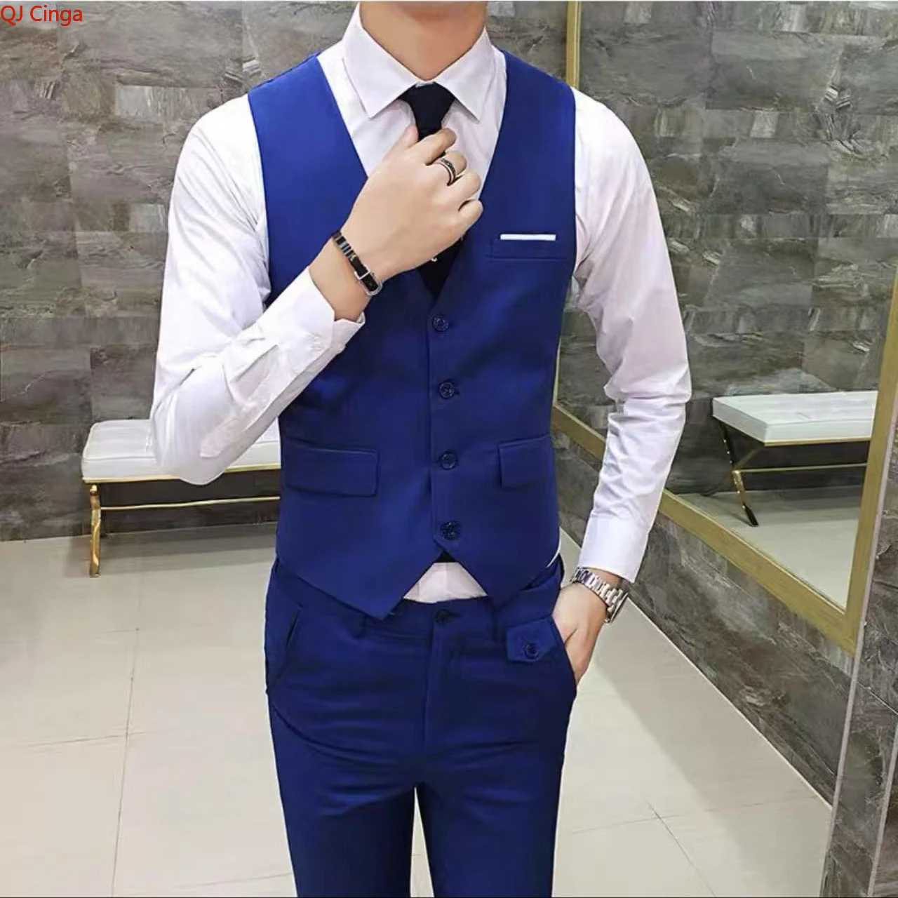 

Men's Blue Formal Suit Vests - Black Slim Fit V-neck Sleeveless Waistcoat for Weddings, Events & Business. Asian Sizes Slim Fit