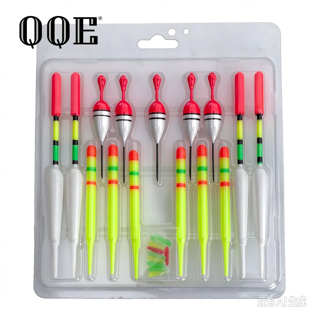 QQE 15Pcs Portable Fishing Float Set Multiple Sizes Buoys Combination Outdoor Fishing Accessories
