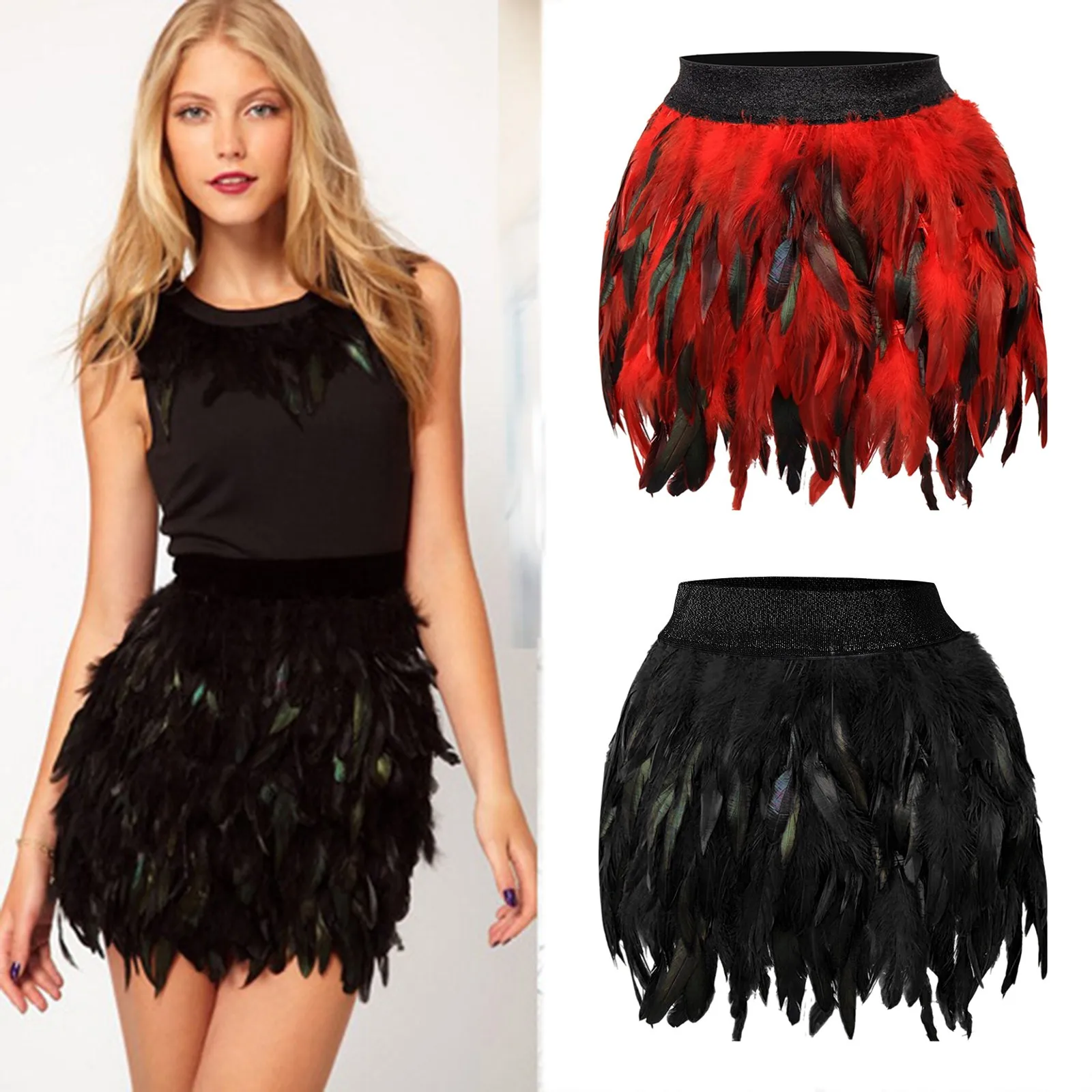 Women's European And American Performance Clothing High Waist Feather Half Body Short Mini Skirt Fashion Hip Wrap Skirts