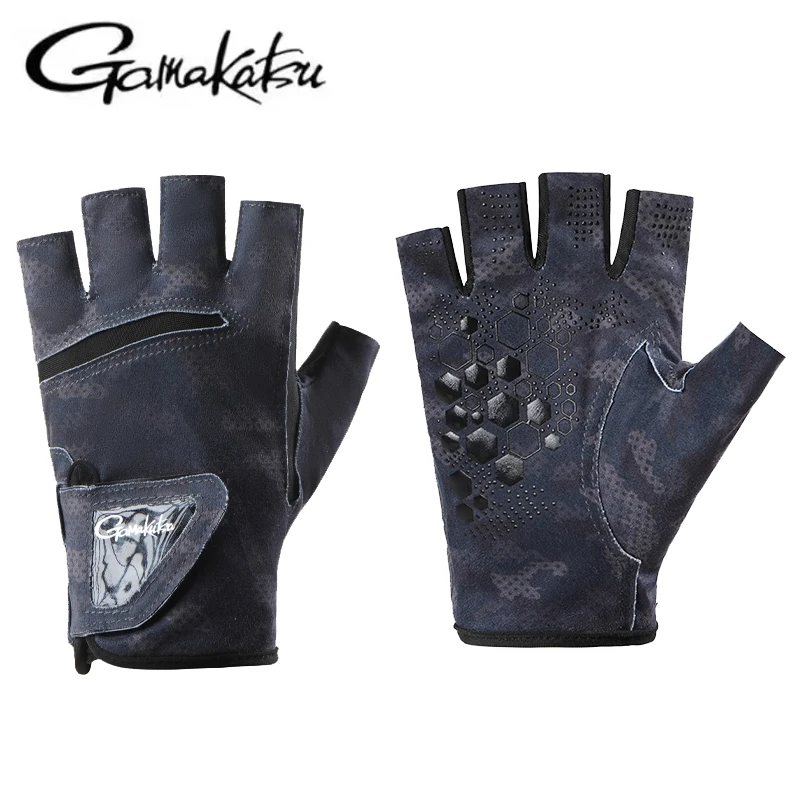 Gamakatsu Fingerless Fishing Gloves Anti-cut  Anti Slip Summer Sun Protection Gloves Breathable Sport Fishing Cycling Gloves