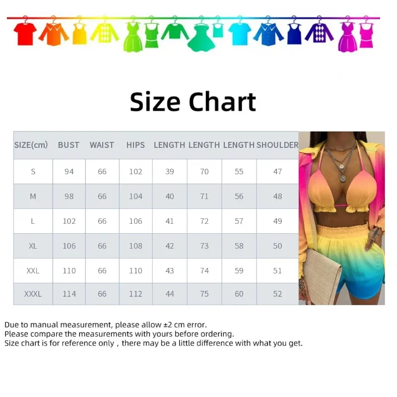 Women's Bikini Three-piece Gradient Printing Long Sleeve Lapel Shirt+bra+shorts Split Swimsuit Set Beach Holiday Party Swimsuit