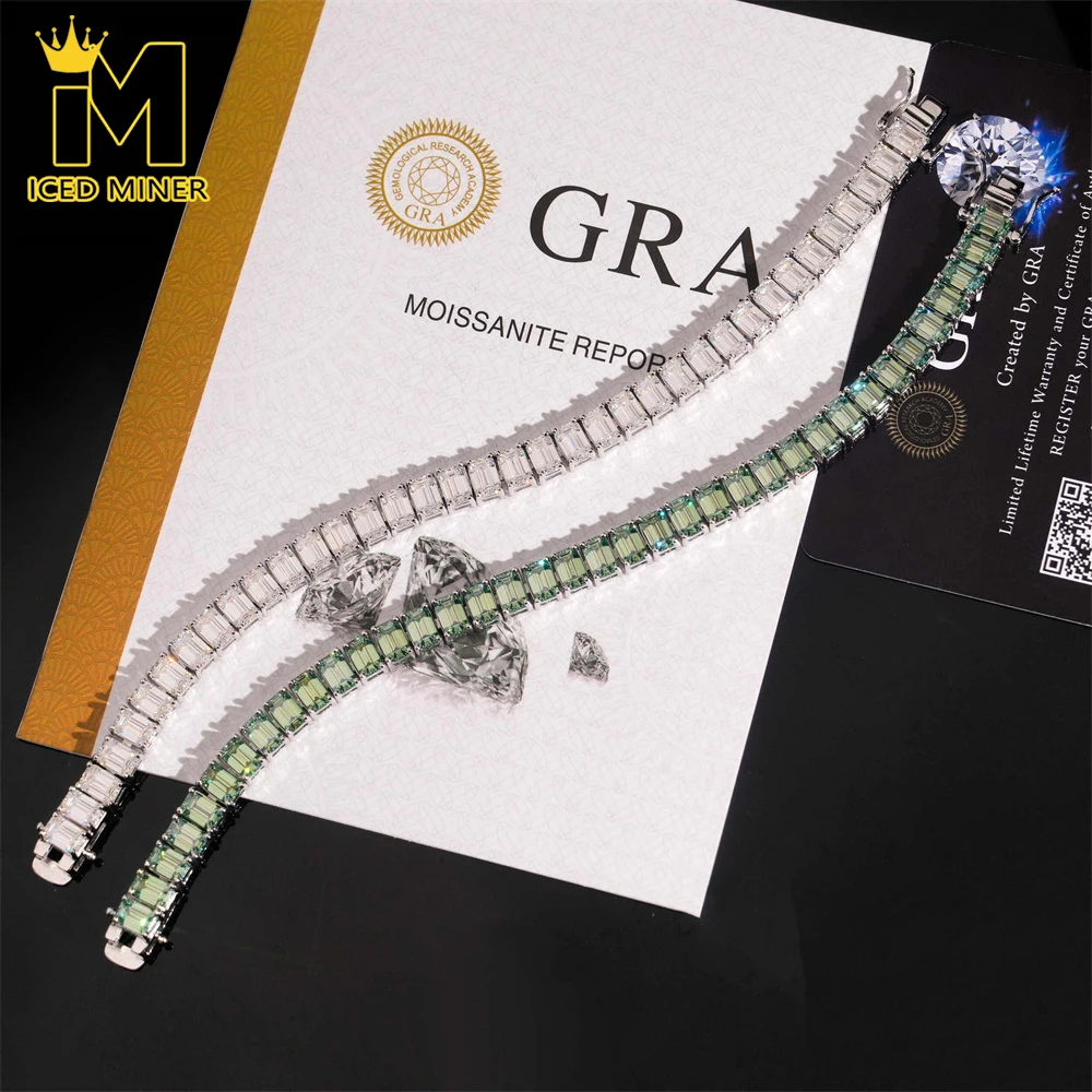 

Icedminer 4x6mm Emerald Moissanite Diamonds Tennis Link Chain Iced Out Necklaces For Men Women S925 Silver Choker Pass Tester