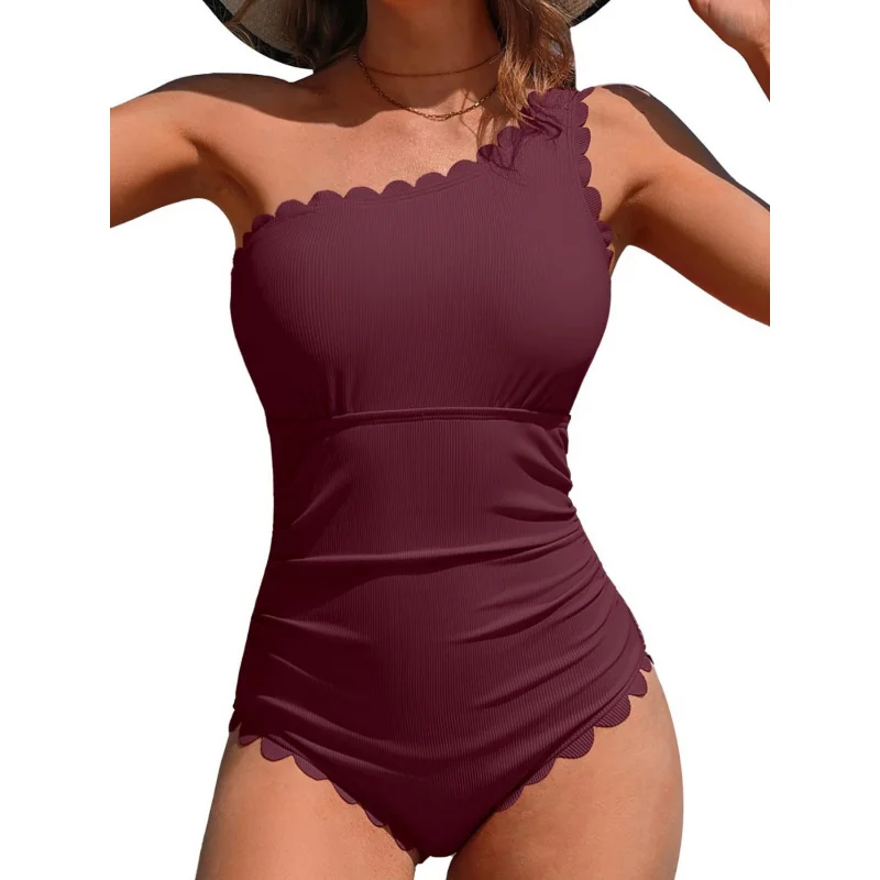 2025New One-Piece Swimsuit Sexy Solid Color Strap Tight Lace Bikini