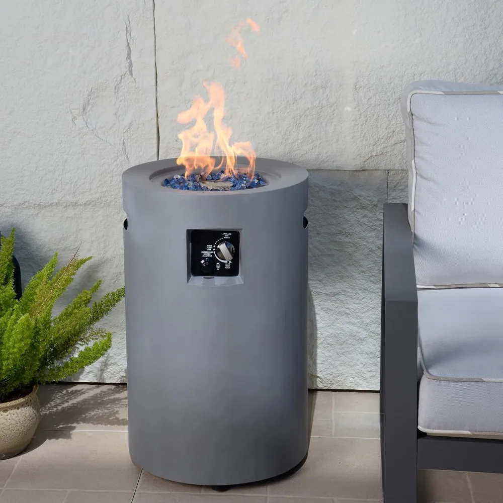 

17 inch Propane Fire Column, 50,000 BTU Outside Gas Fire Pit with Glass Wind Guard, Glass Stone for Outside Patio, Garden, Backy