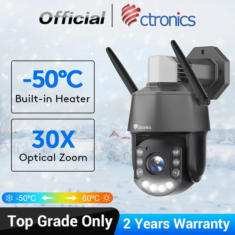 Ctronics 30X Optical Zoom Security Camera WiFi PTZ Outdoor 5MP CCTV Auto Tracking Human Detection IP Camera Color Night Vision