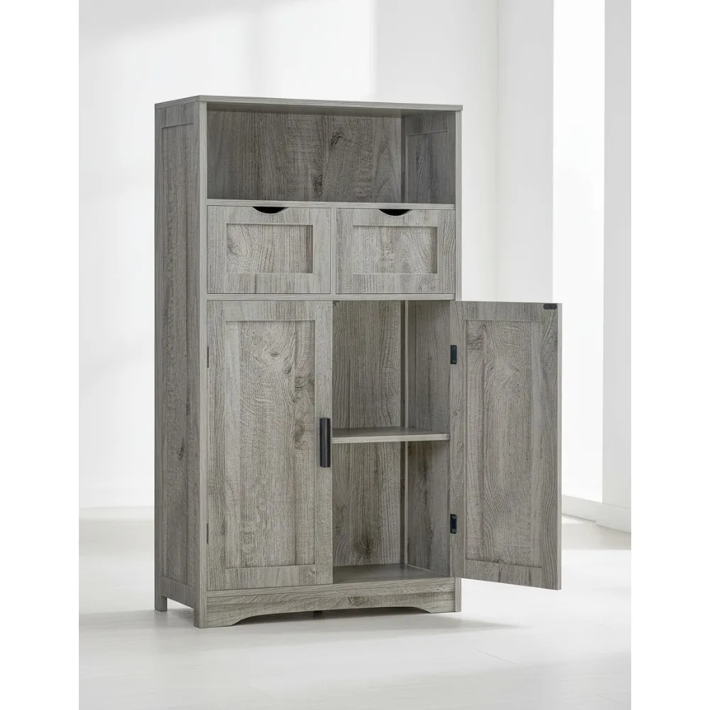 

2-Drawer Adjustable Shelf Storage Cabinet, Grey Kitchen Pantry Cupboard for Living Room Home Office