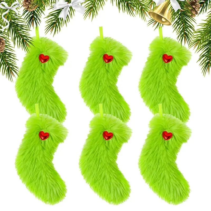 6pcs 9Inches Classic Green Christmas Stockings Christmas Tree Pendant Decorations For Home Xmas Gift Fireplace Christmas Socks