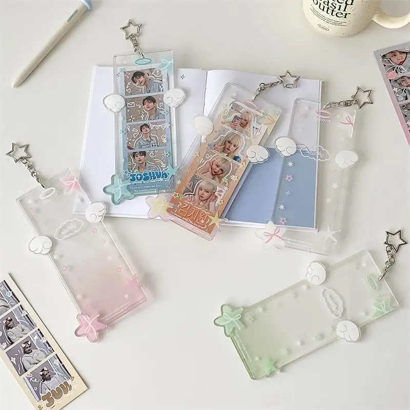 Cute Star Four-compartment Photocard Holder Acrylic Card Holder Idol Photo Storage Card Display Protect Pendant DIY Decor Gifts