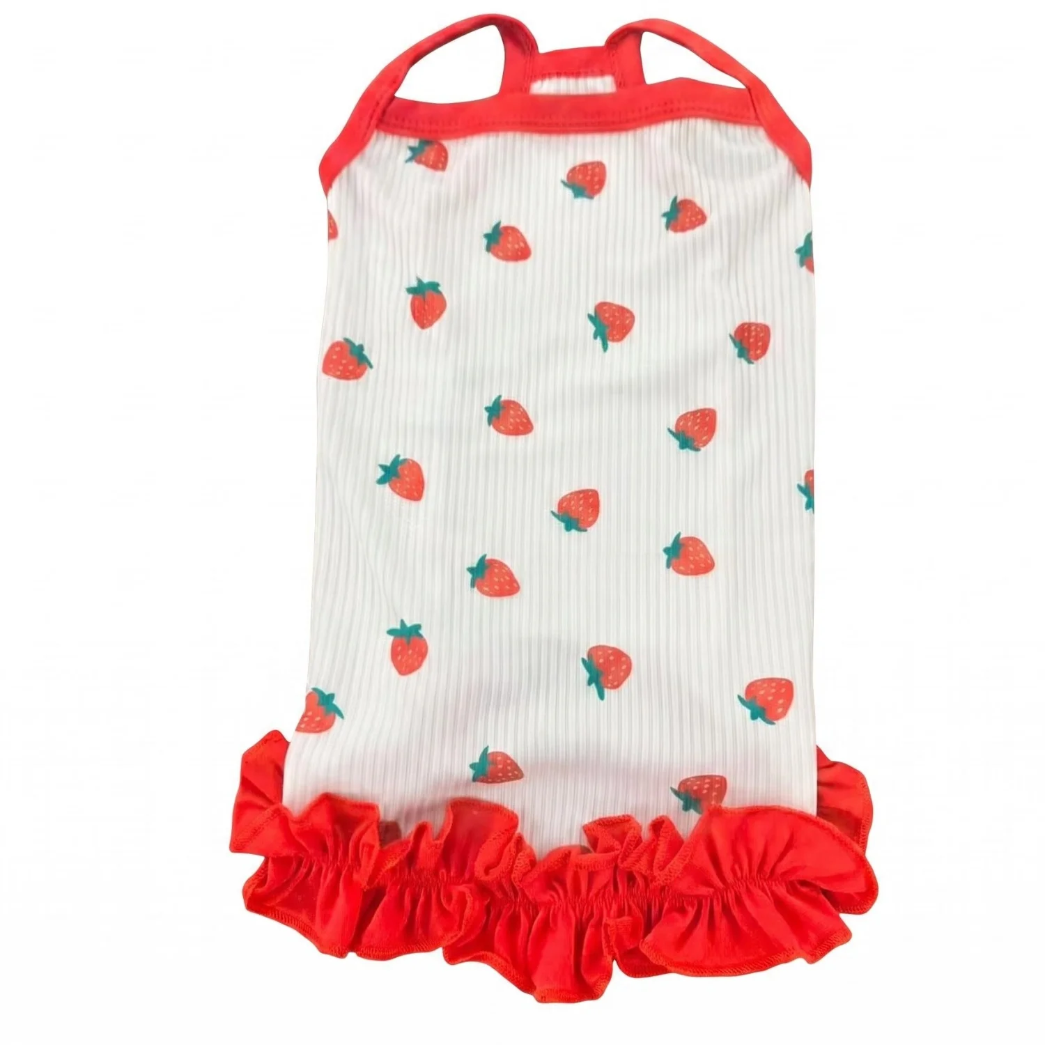 Cute Strawberry Print Pet Vest Summer Breathable Dog Suspender Sling with Red Ruffle Hem Soft Elastic Small Dog Cat Clothes view 5