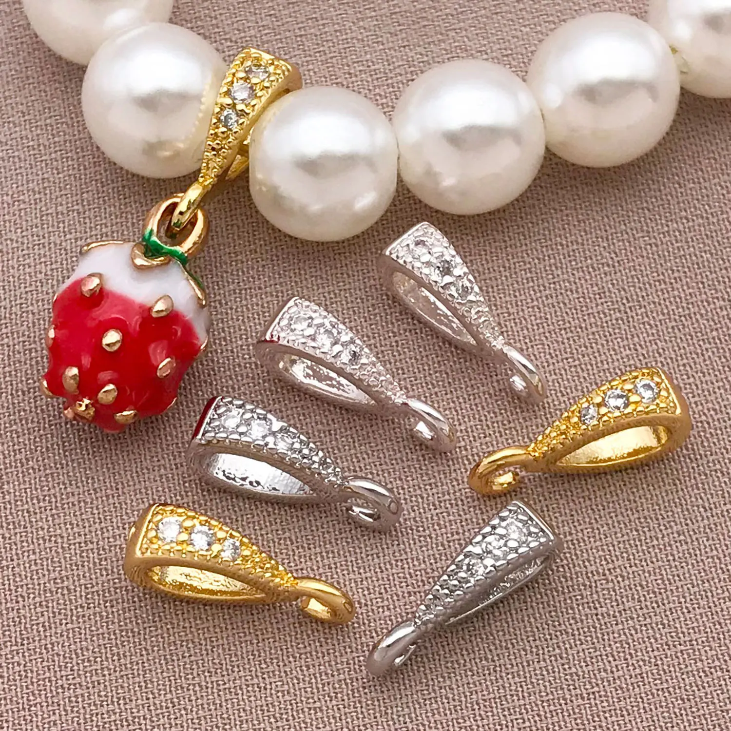 Mix2/4pcs 18K Copper Plated Real Golden Thick Silvery White Golden with Zircon Melon Seed Buckle, DIY Jewelry Making Accessories
