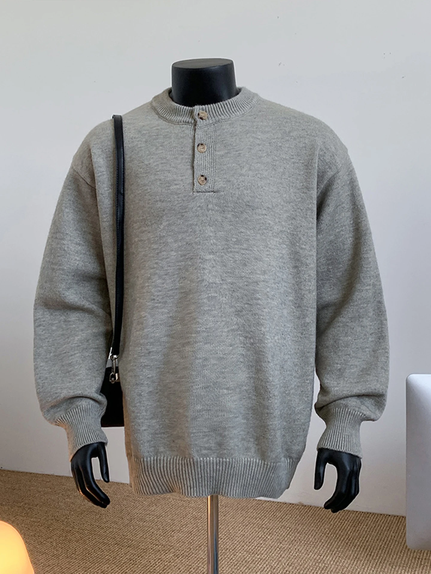 

Мужской вязаный свитер Henry Collar: новая осенне-зимняя коллекция, американский ретро-стиль, плотная вязка, свободный крой, повседневная верхняя одежда