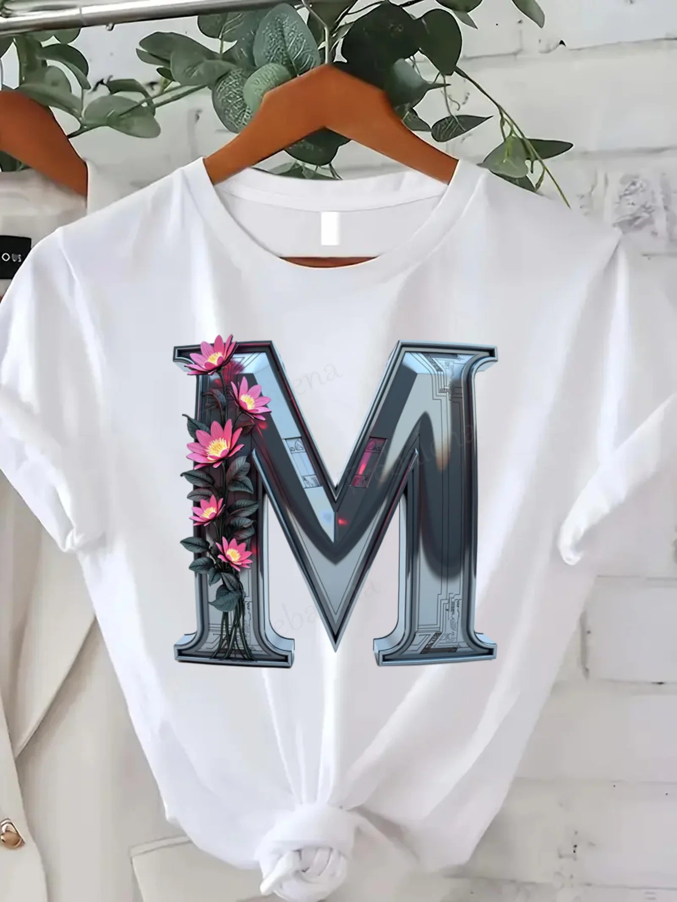 

Comfortable Women's Print T-shirt Floral Letter M Print T-Shirt for Women Casual Summer Style
