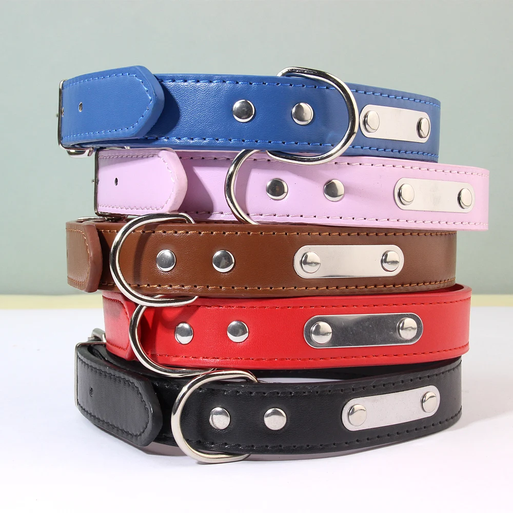 Customized PU Leather Dog Collar Soft Padded Dogs Collars Free Engraving Name for Small Medium Large Dogs Cat Adjustable XS-XL