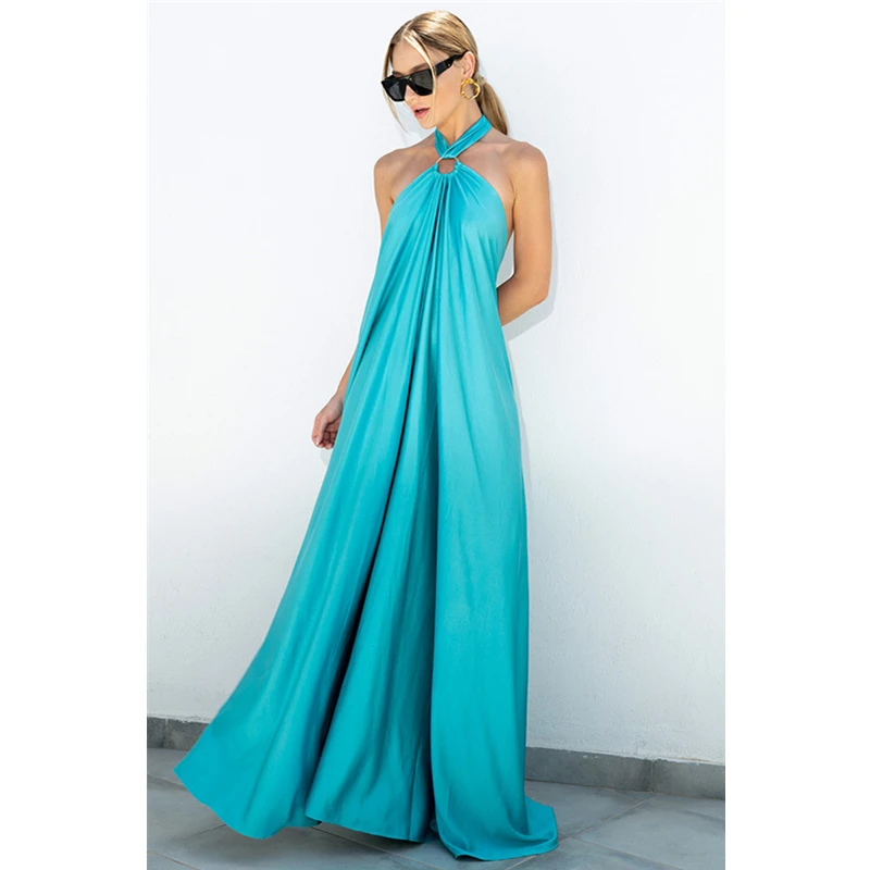 

Elegant Fashion Sleeveless Off Shoulder High Waist Loose Long Dress Y2K Clothes Summer Sexy Women Vacation Floor Length Dress