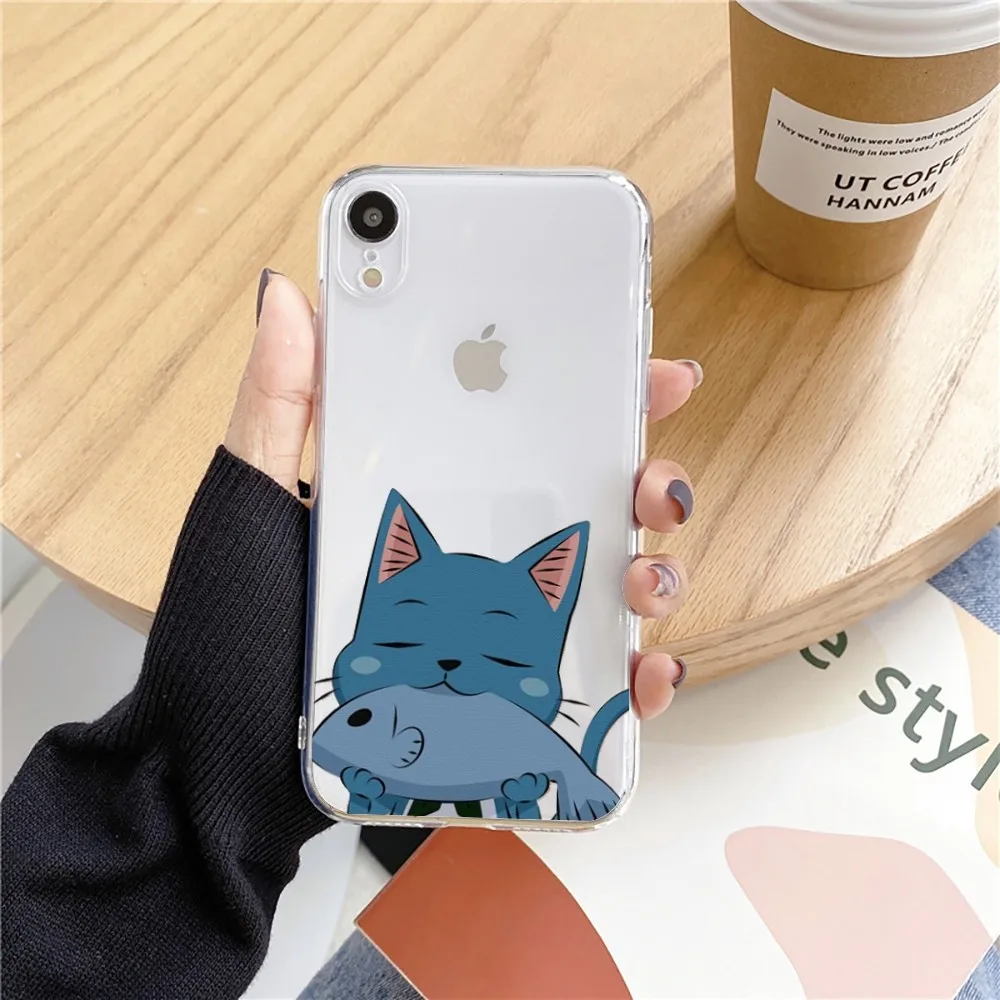 Manga Fairy Tail Happy Cute cat Phone Case For Iphone 15 11 13 14 Pro Max 7 8 Plus X Xr Xs Max Se2020 12mini Transparent Cover