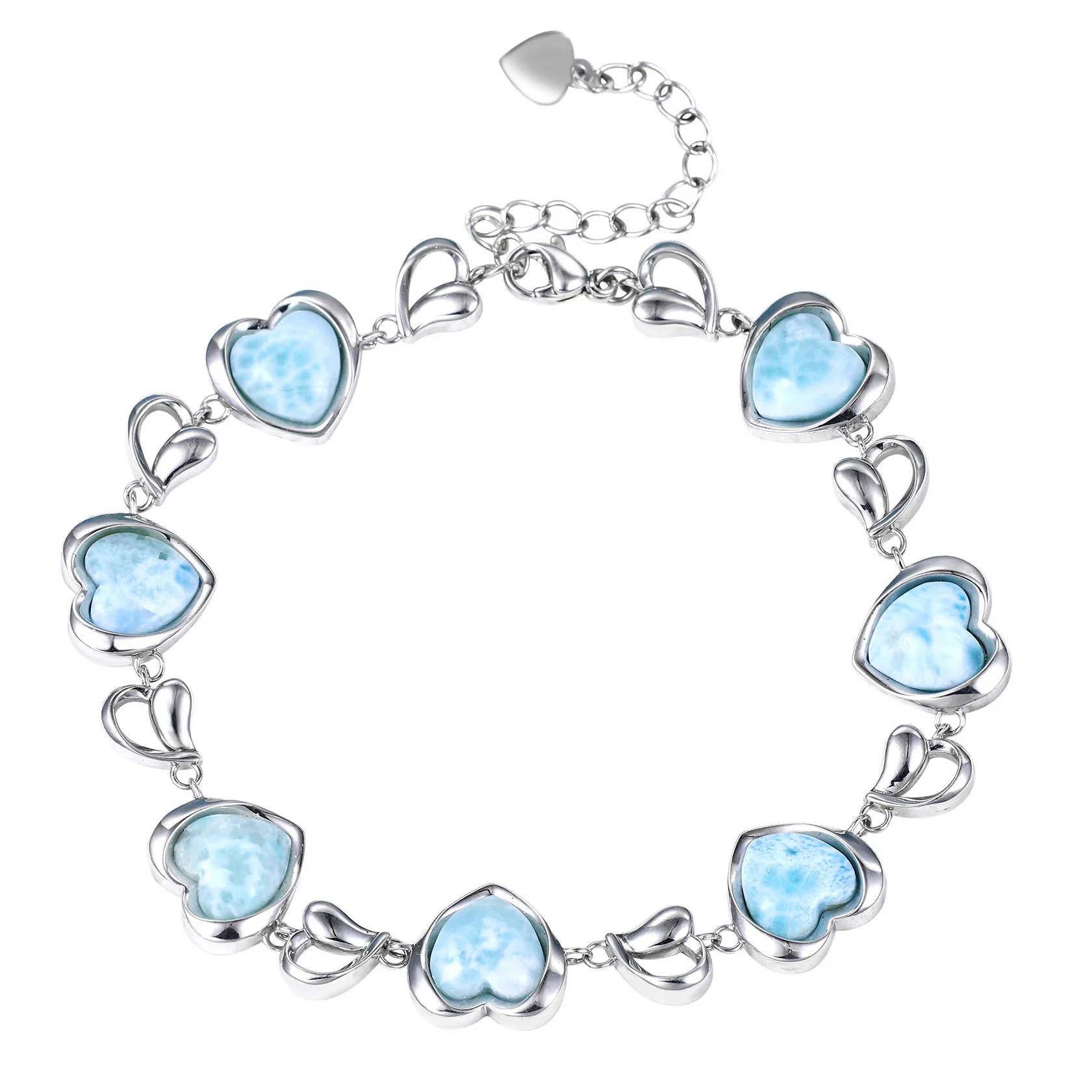 

Trendy Heart-Shaped Larimar Bracelet for Women - Rhodium Plated 18K Gold Over Copper, Elegant Blue Stone Jewelry Gift