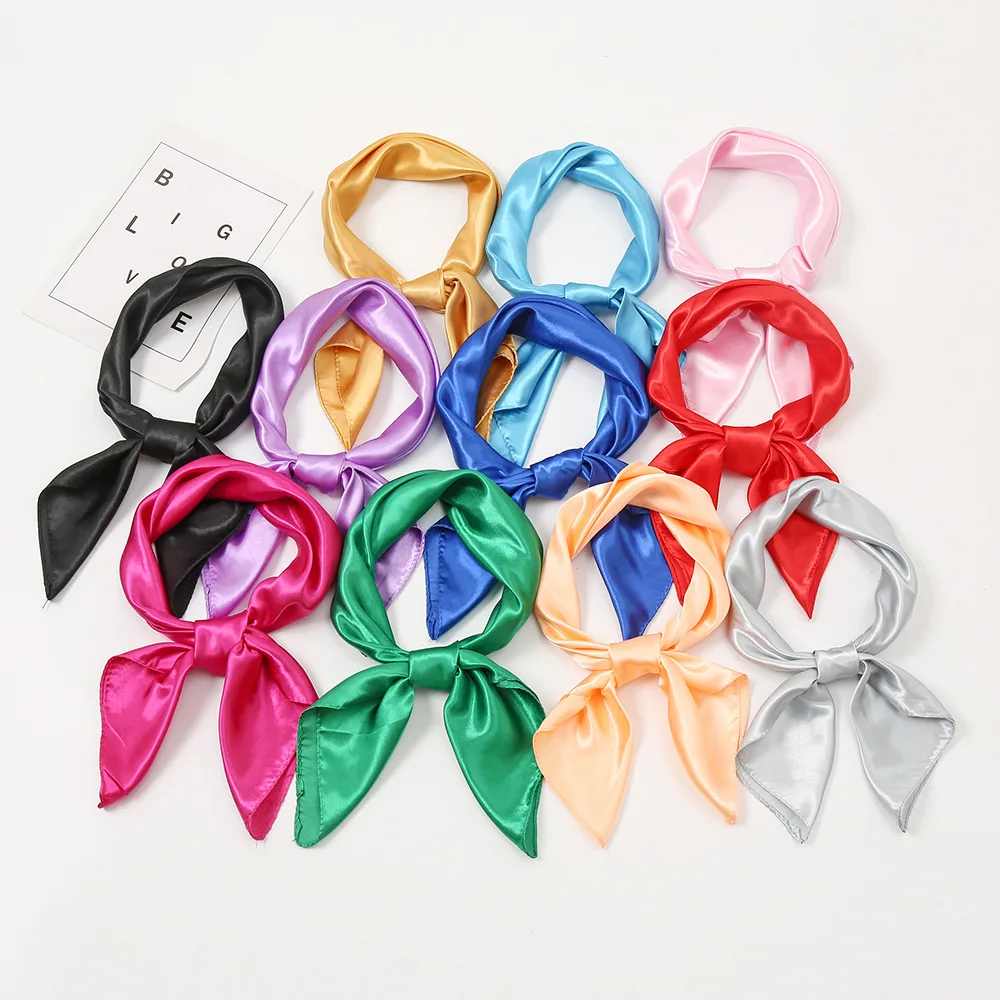 Shawl Hijab Silk Square Scarf Solid Color Silky Scarves Plain Small Neckerchief 60cm Satin Neck Hair Tie Band Bag Ribbons