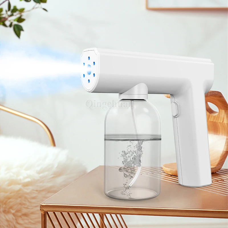 

Nano Disinfection Spray Gun Wireless 300ml Handheld Portable USB Rechargeable Atomizer Home Blue Light Mist Sterilizer Sprayer