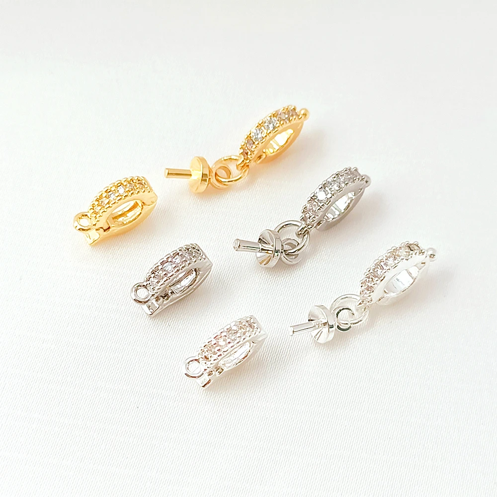 Brass Coated Gold Zircon Inlay Round Pendant Buckle DIY Jewelry Making Necklace Bracelet Ending Connection Accessories Materials