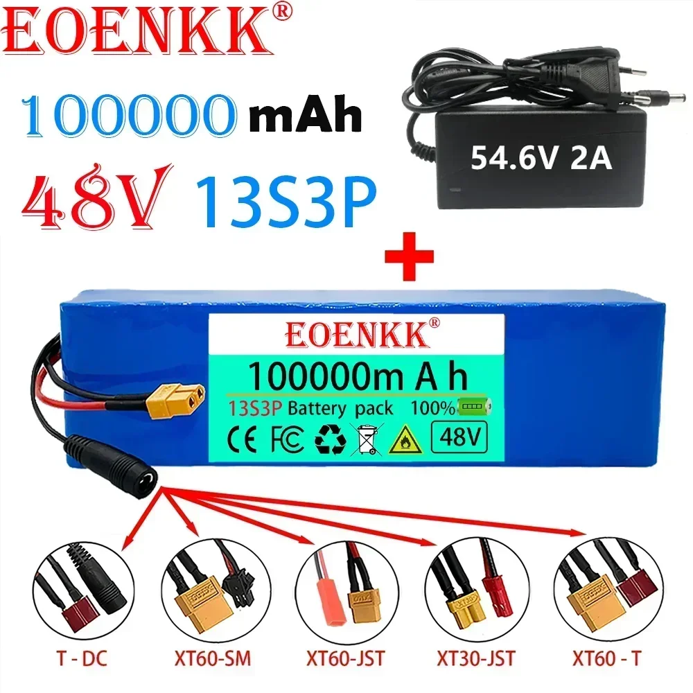 

EOENKK New48V100Ah 1000w 13S3P 48V Lithium ion Battery Pack 100000mah For 54.6v with BMS+charger