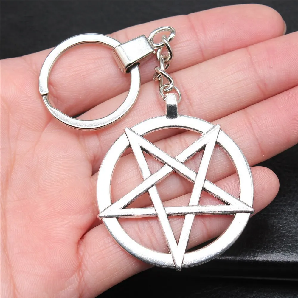1pcs Inverted Pentagram Star Car Keychain Accesories Vintage Jewelry Gift Ring Size 30mm image 3