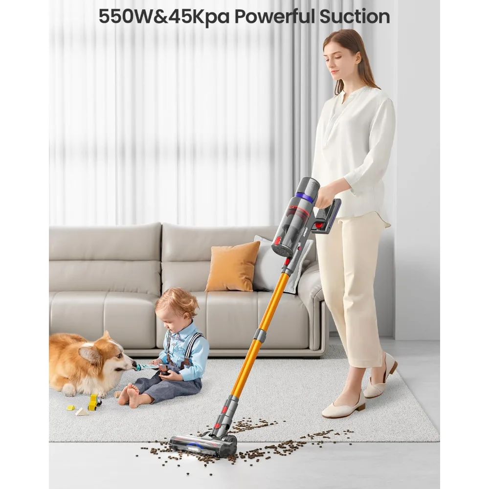 2025 Cordless Vacuum Cleaner,45Kpa 550W 60Mins Vacuum Cleaners Home,Stick Vacuum with LED Touch Screen,Anti-tangle Wireless