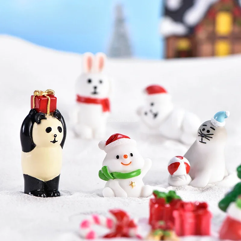 

Mini DIY Resin Christmas Santa Snowman Figurine Micro Landscape Model Miniature Garden Figurine New Year Home Ornament Decor
