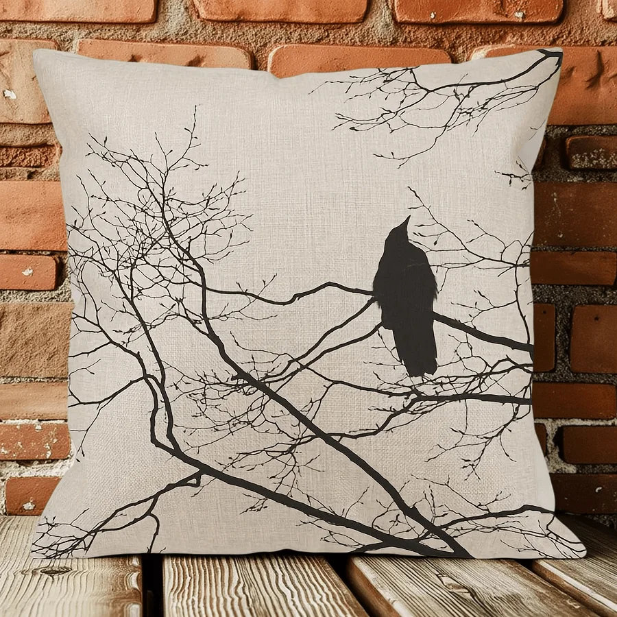 Gothic Crow Pillow Covers 18X18 Inch Cushion Pillowcase Zippered Machine Washable Decorative Sofa Decor Linen No Pillow Core