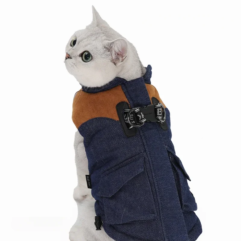 Autumn and Winter Pet Clothing Thickened Denim Cotton Vest Graphene Lined Warm Cotton Vest for Dogs and Cats Pet Products