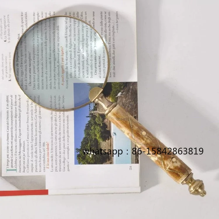 10X High Definition Hand Magnifier with Bone & Brass Handle, Vintage Desktop Ornament for Model Room, Creative Holiday Gift