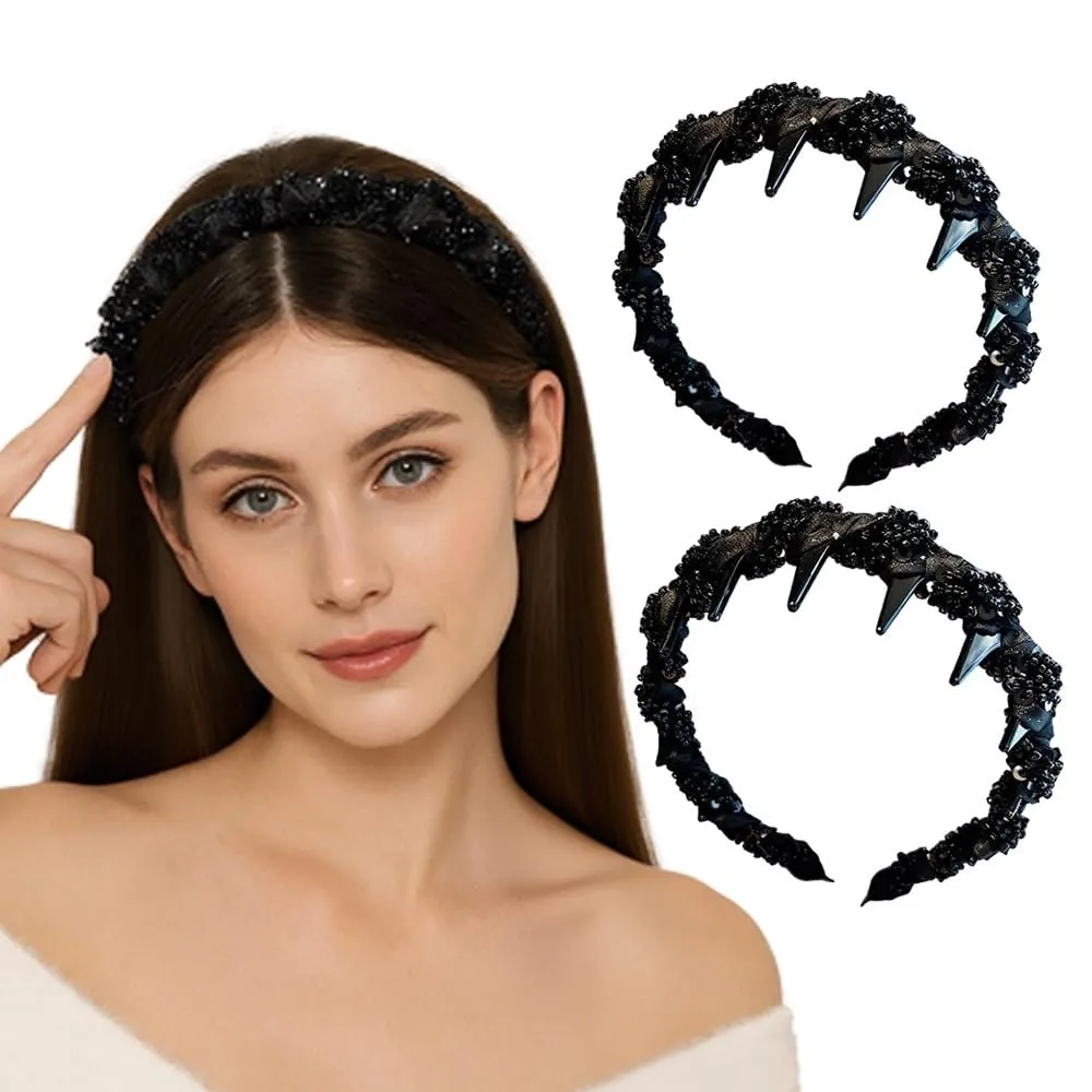 

Fashion Wave Beaded Headband with Tooth Elegant Hairband Non-slip U Shape Hair Comb ​​Daily Party Looks