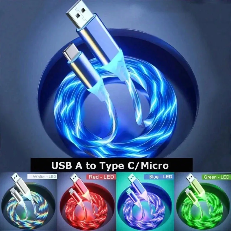 

Светящийся светодиодный светильник типа C, кабель для быстрой зарядки данных для Samsung Galaxy S24 Xiaomi 13 Huawei P60, зарядка телефона Android, линия USB C