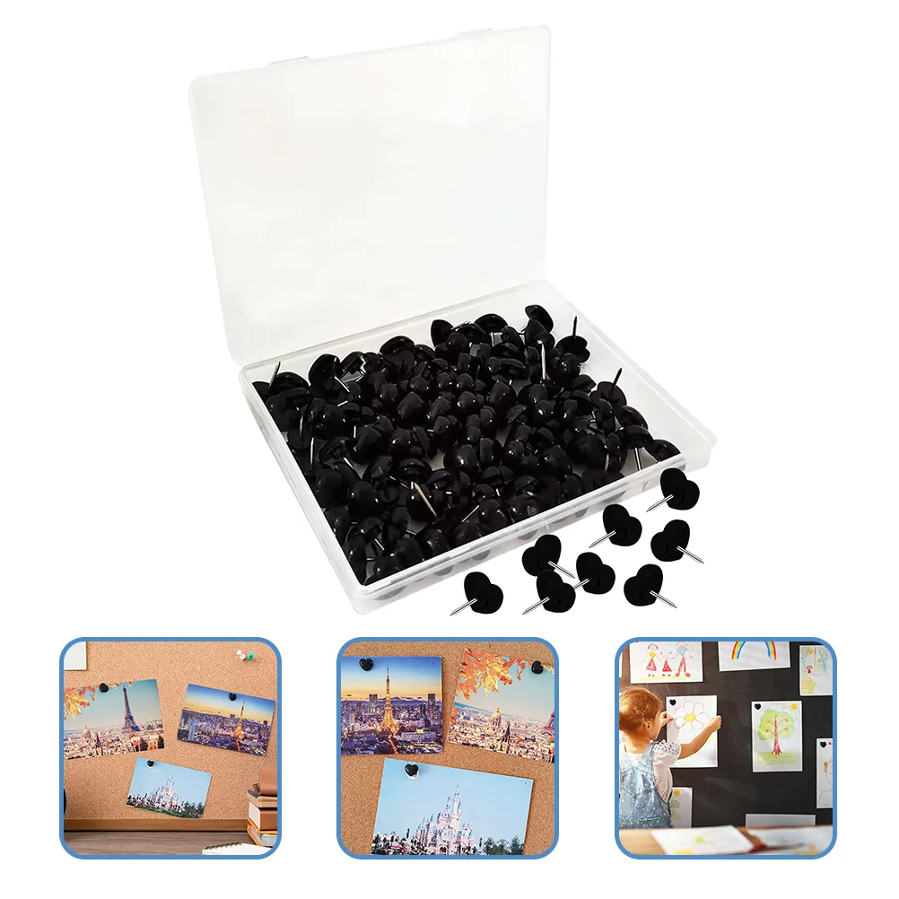 200 Pcs Black Love Pin Daily Use Thumbtacks Convenient Delicate Pushpins Heart Shaped Corkboard