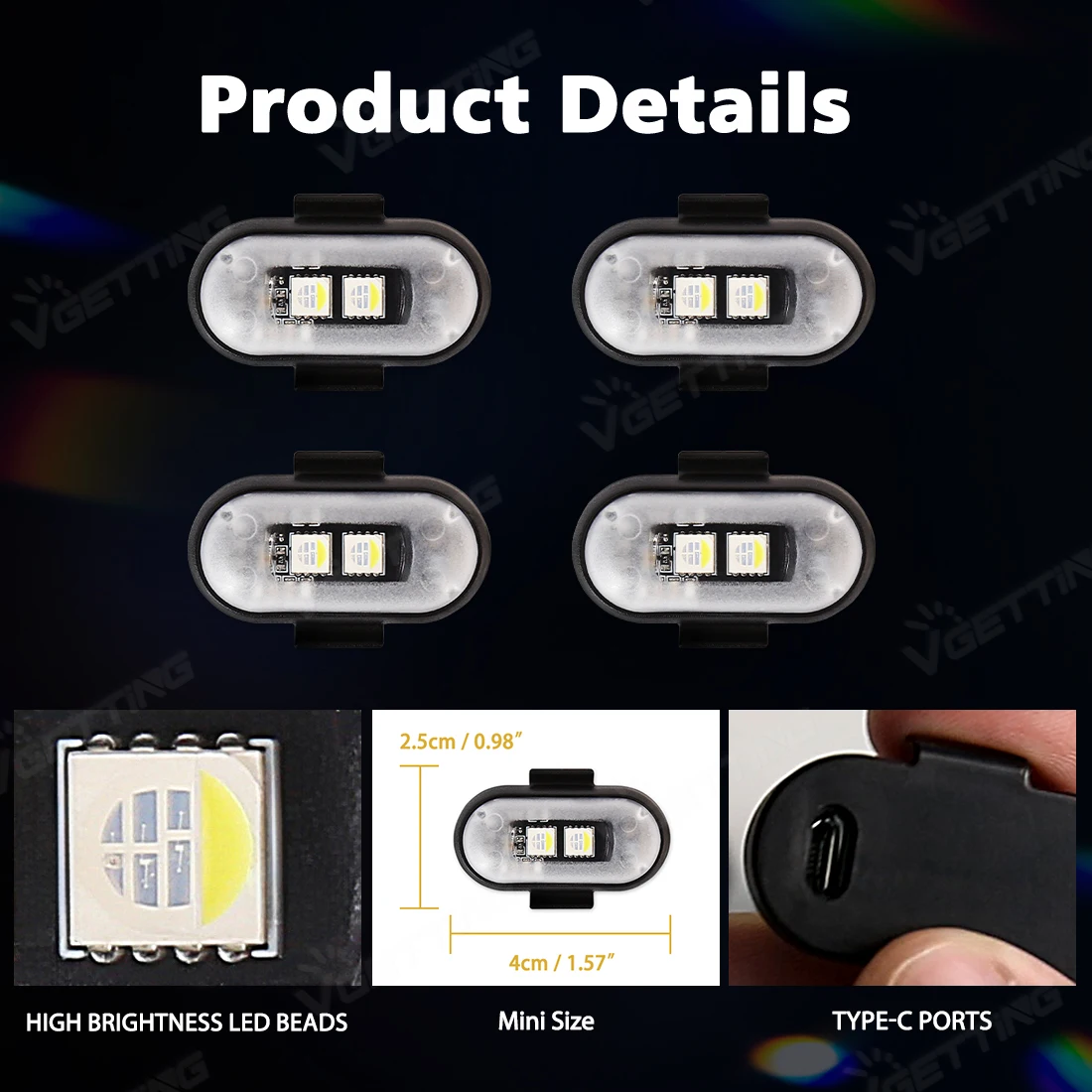 4 قطعة طائرة صغيرة بدون طيار ضوء إحترافي 8 اللون USB Charing LED اللاسلكية تحذير ضوء المضادة للتصادم مصباح إشارة للدراجات النارية شاحنة الدراجة